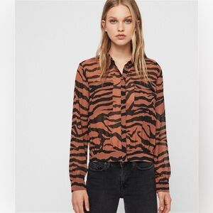 ALLSAINTS| Crop Tiger Semi-Sheer Blouse| Medium